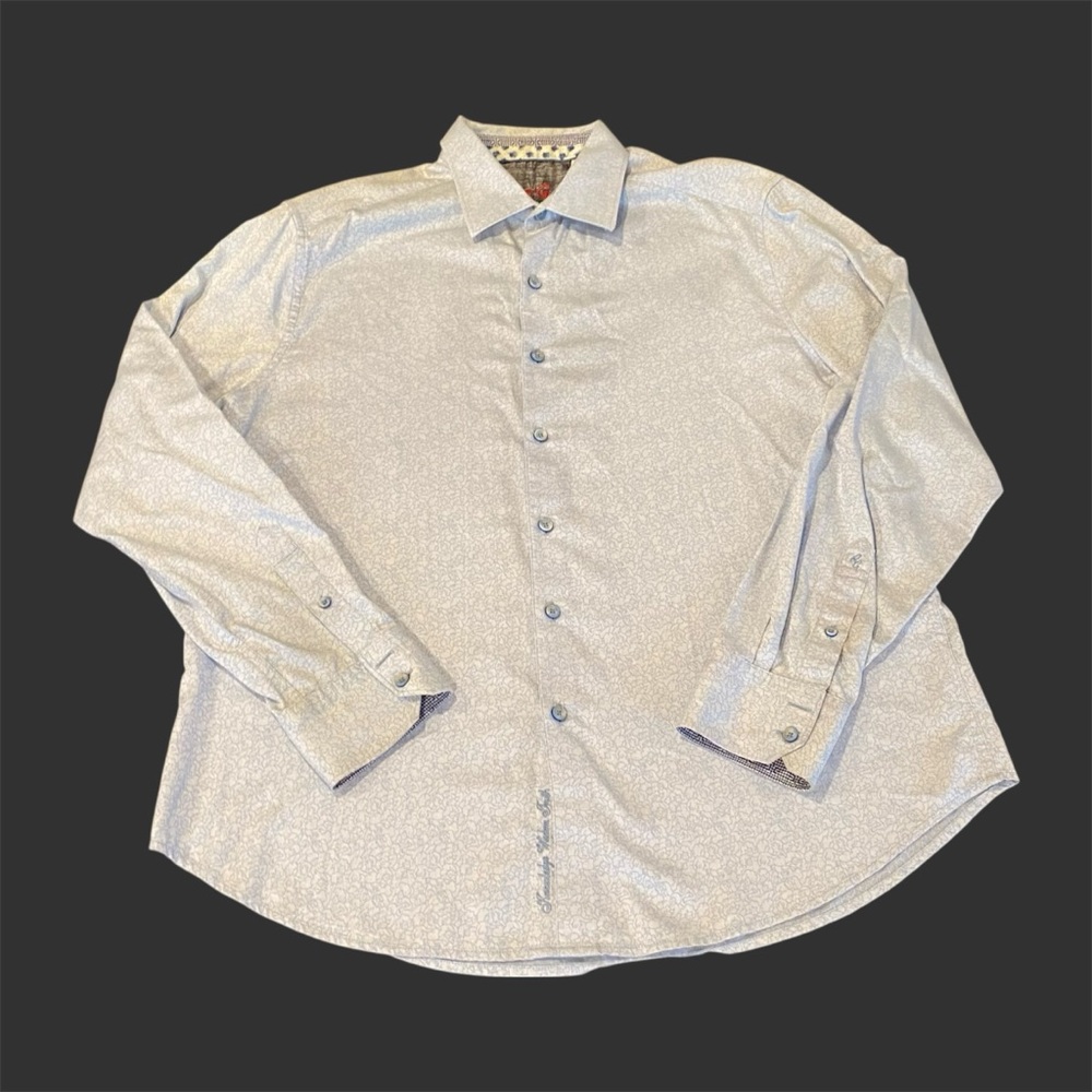 Robert Graham Men’s XL Long Sleeve Button Down Shirt Pale Blue Abstract Pattern